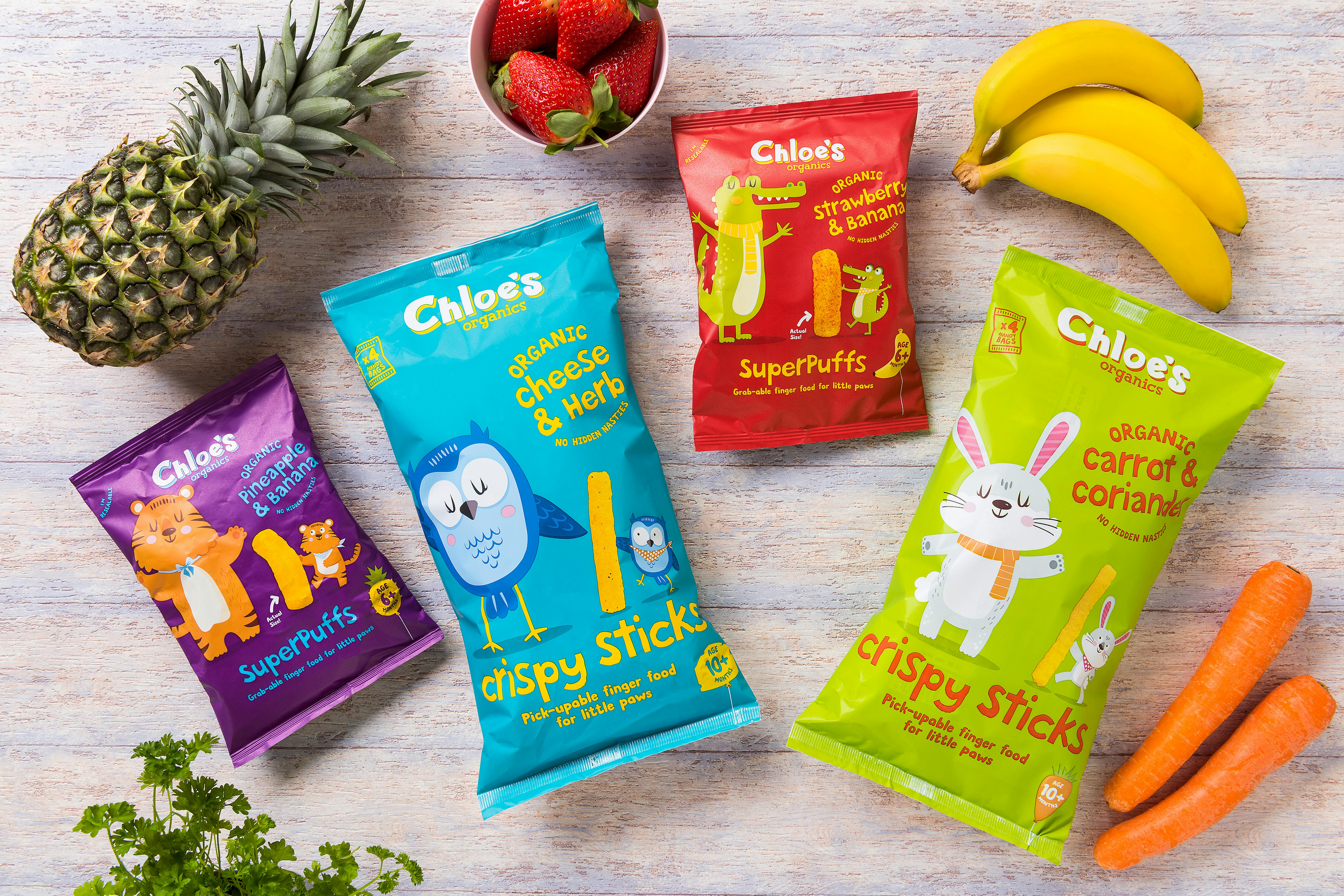 Chloes organics Snacks Packaging photography