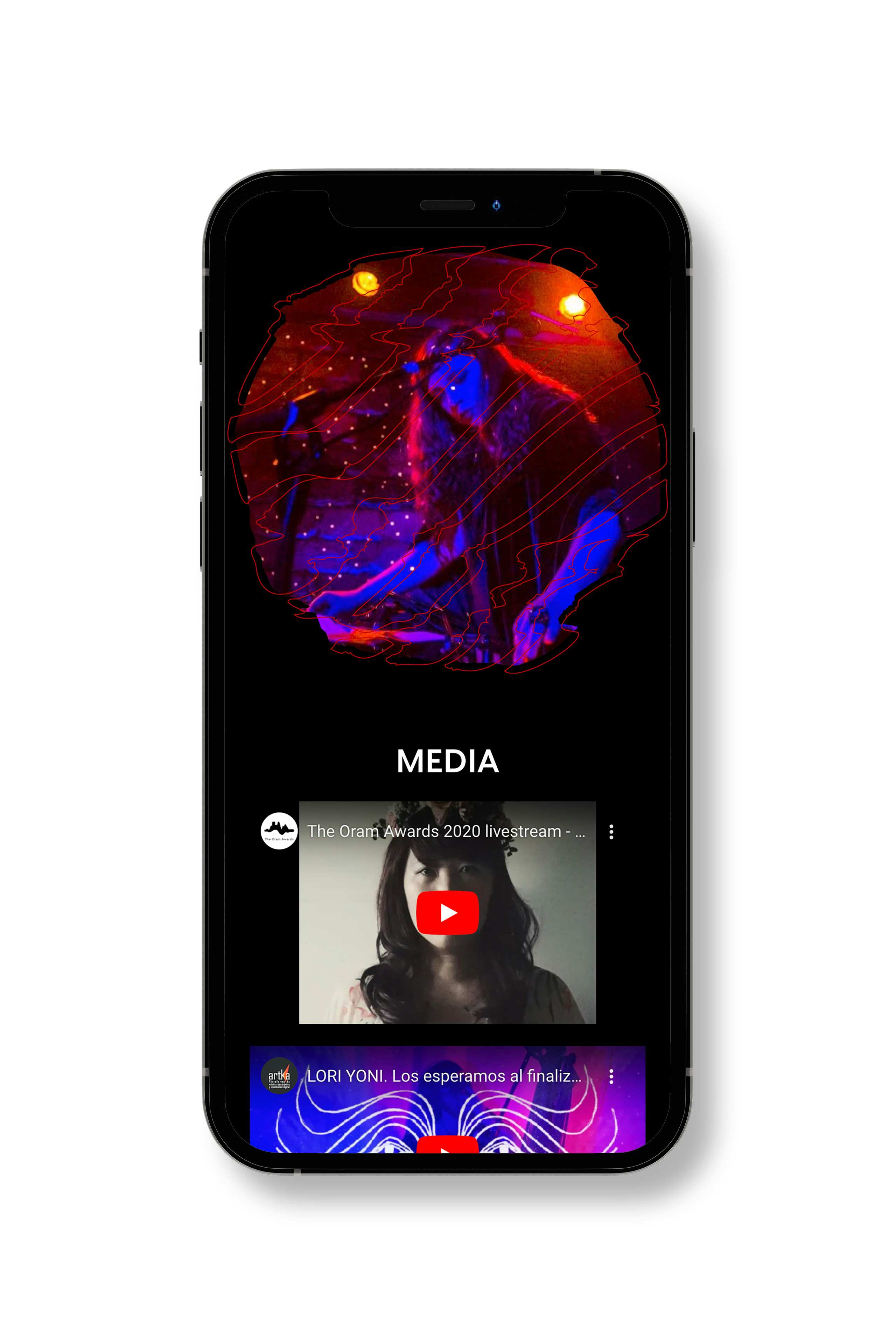 iPhone showing an event listings page from the Sonorities website.