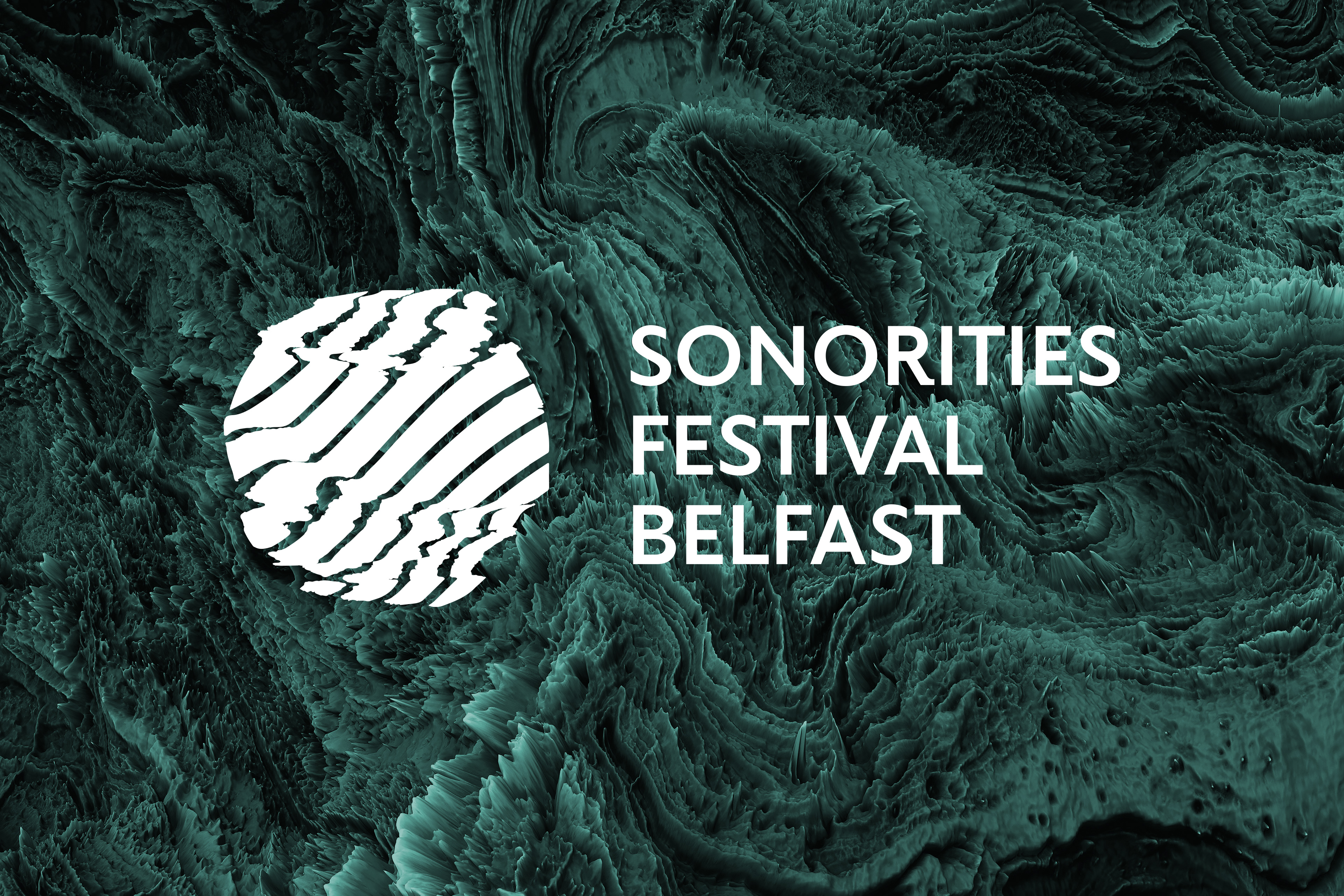 White Sonorities Festival logo set against a swirling, green abstract background.