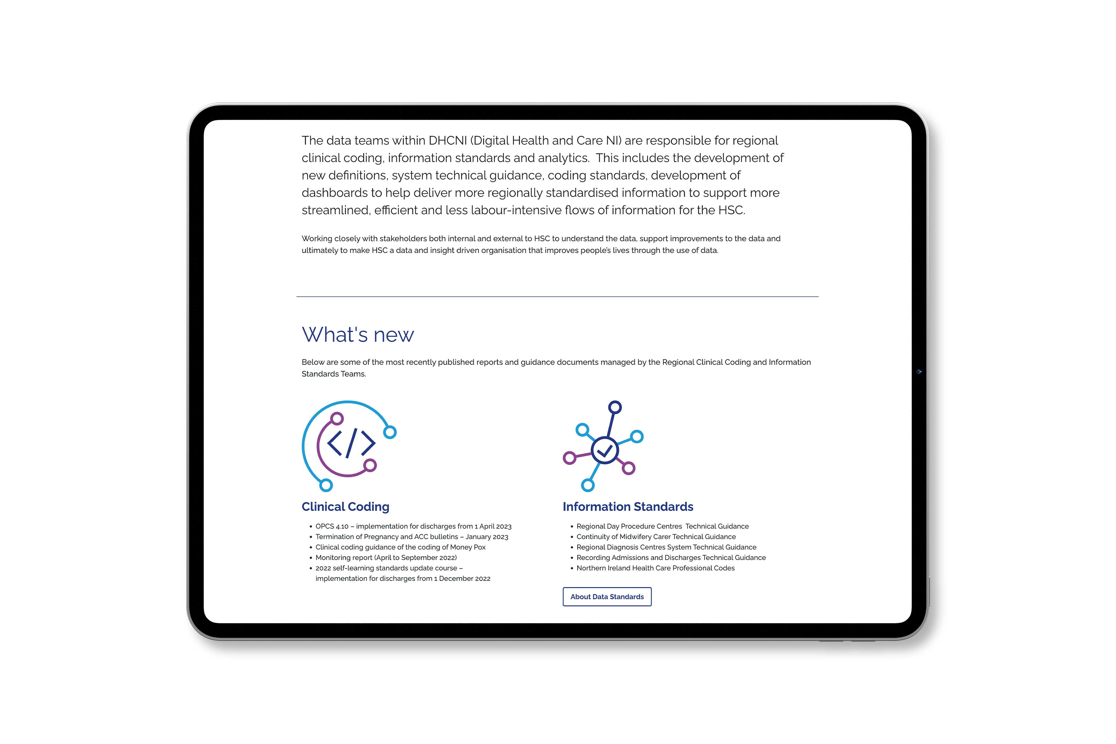 DHCNI Website Design on iPad