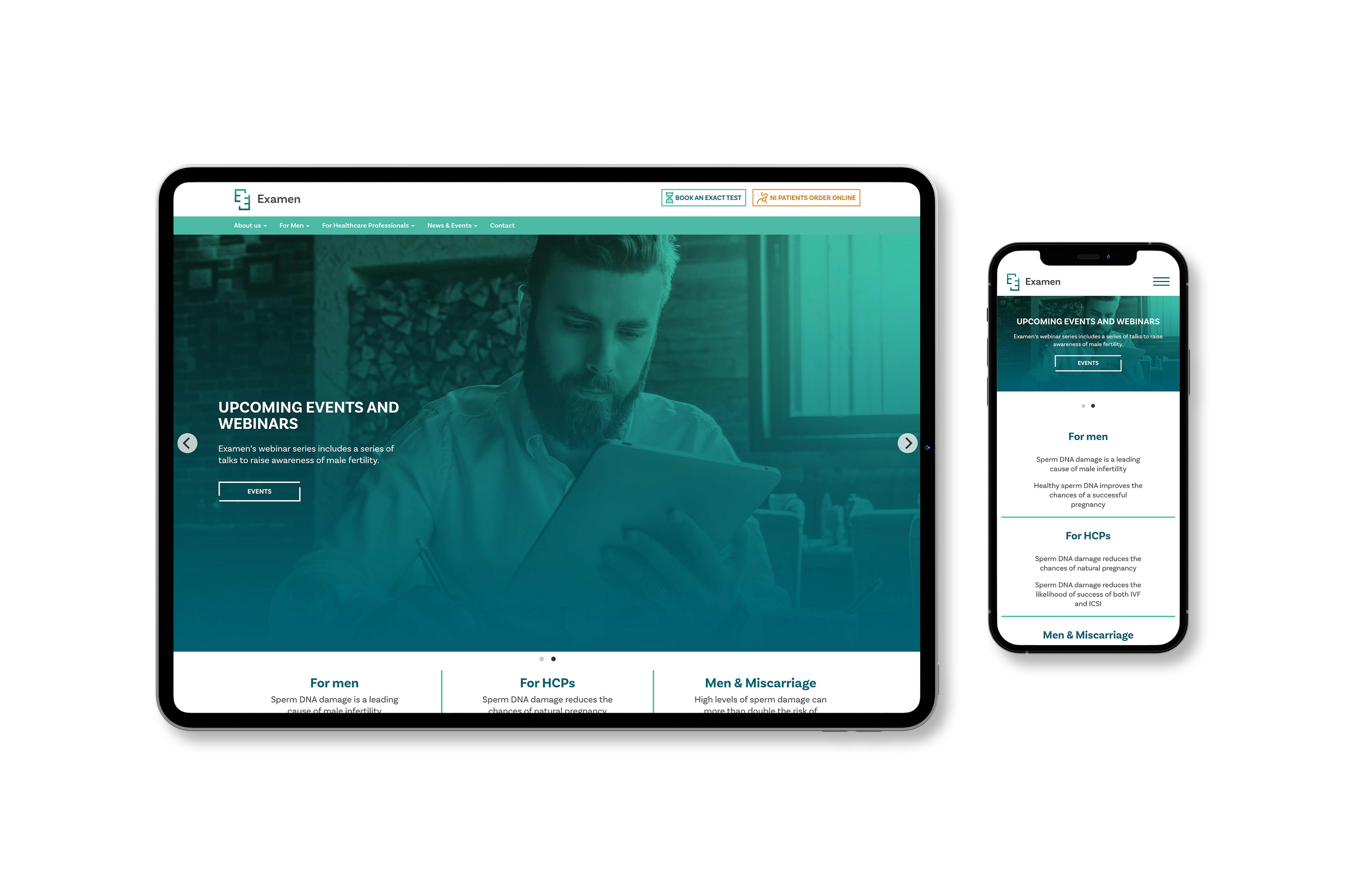 iPad and iPhone showing the Examen website.